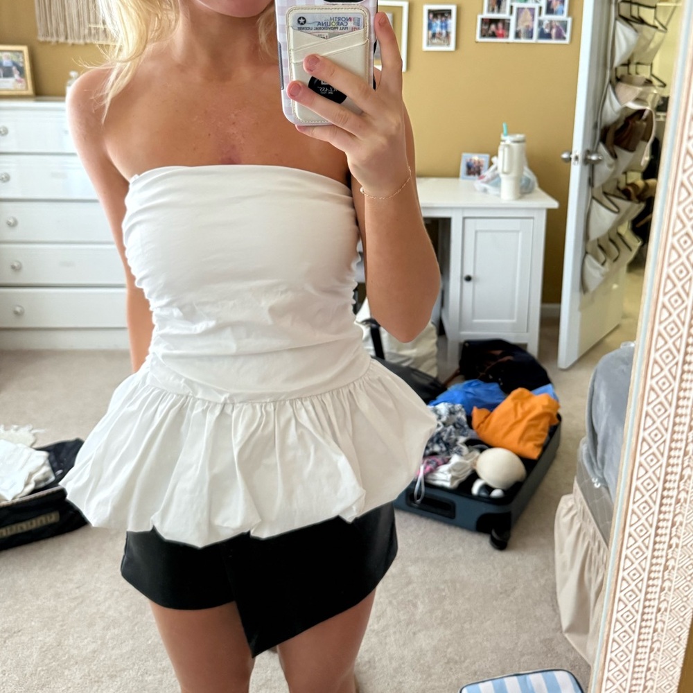 White strapless bubble top